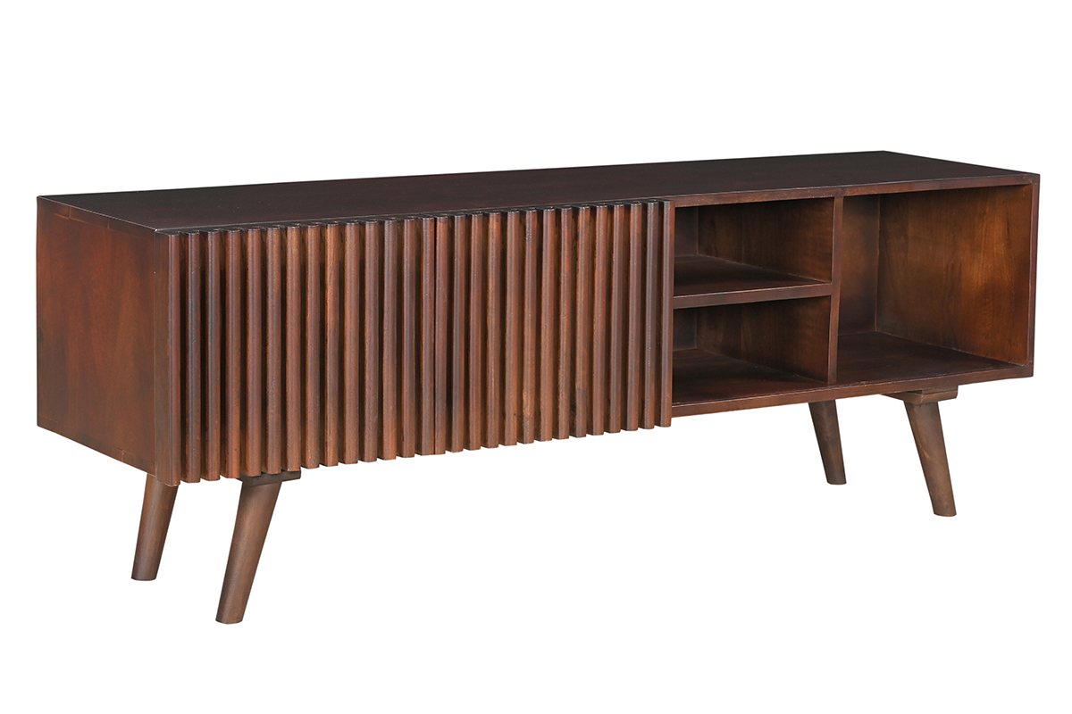 Mueble TV de madera maciza de mango oscuro con puertas correderas 140 cm ALBA