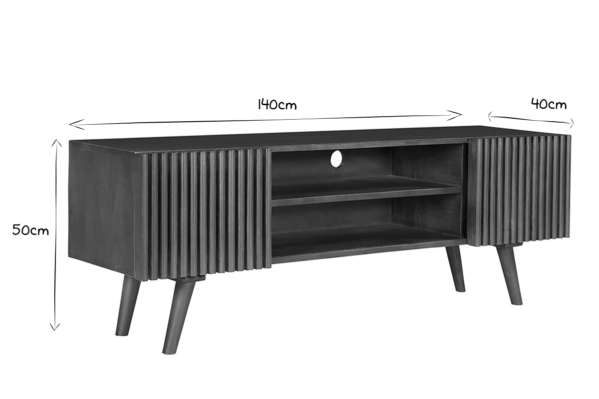Mueble TV de madera maciza de mango oscuro con puertas correderas 140 cm ALBA