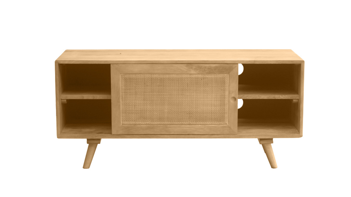Mueble TV de madera maciza de mango y caa de ratn 110 cm ACANGE