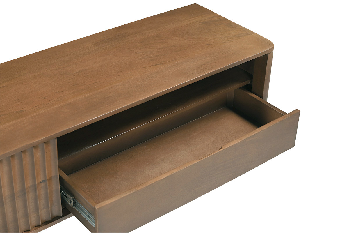 Mueble TV de madera oscura de mango macizo con caj�n, vista superior