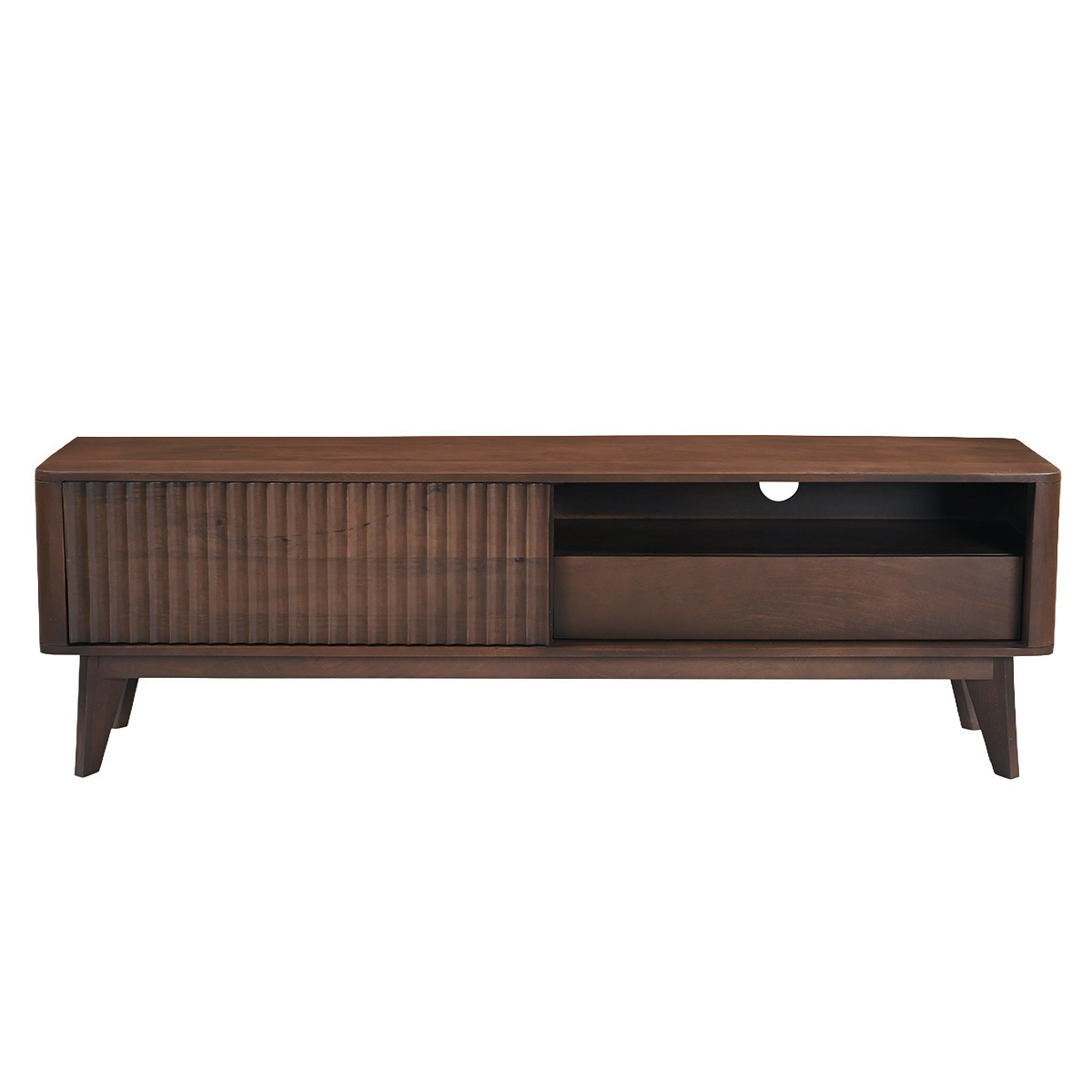 Mueble TV de madera oscura de mango macizo con puerta corredera L160 cm ALDA