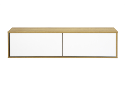 Mueble TV de pared acabado blanco y madera clara roble L120 cm FLEXO