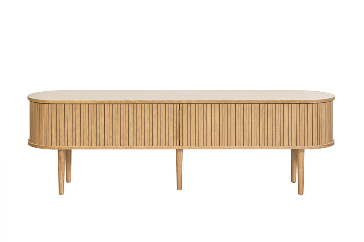Mueble TV de roble claro con almacenaje y 2 puertas correderas 180 cm EPIC