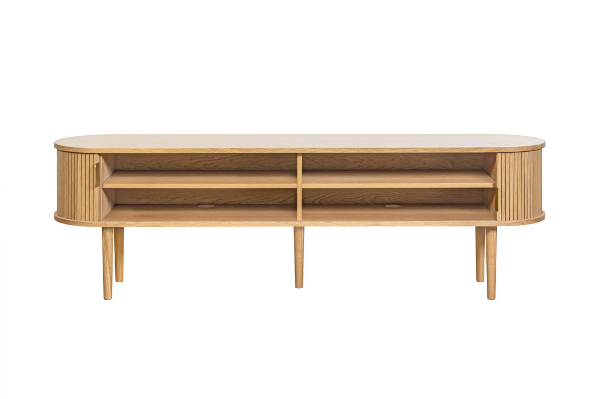 Mueble TV de roble claro con almacenaje y 2 puertas correderas 180 cm EPIC