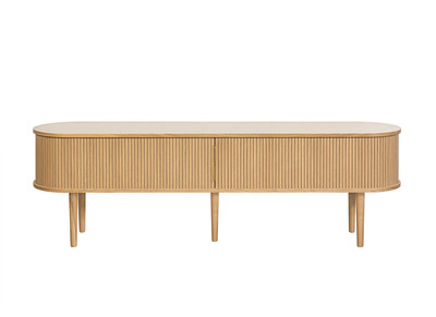 Mueble TV de roble claro con almacenaje y 2 puertas correderas 180 cm EPIC