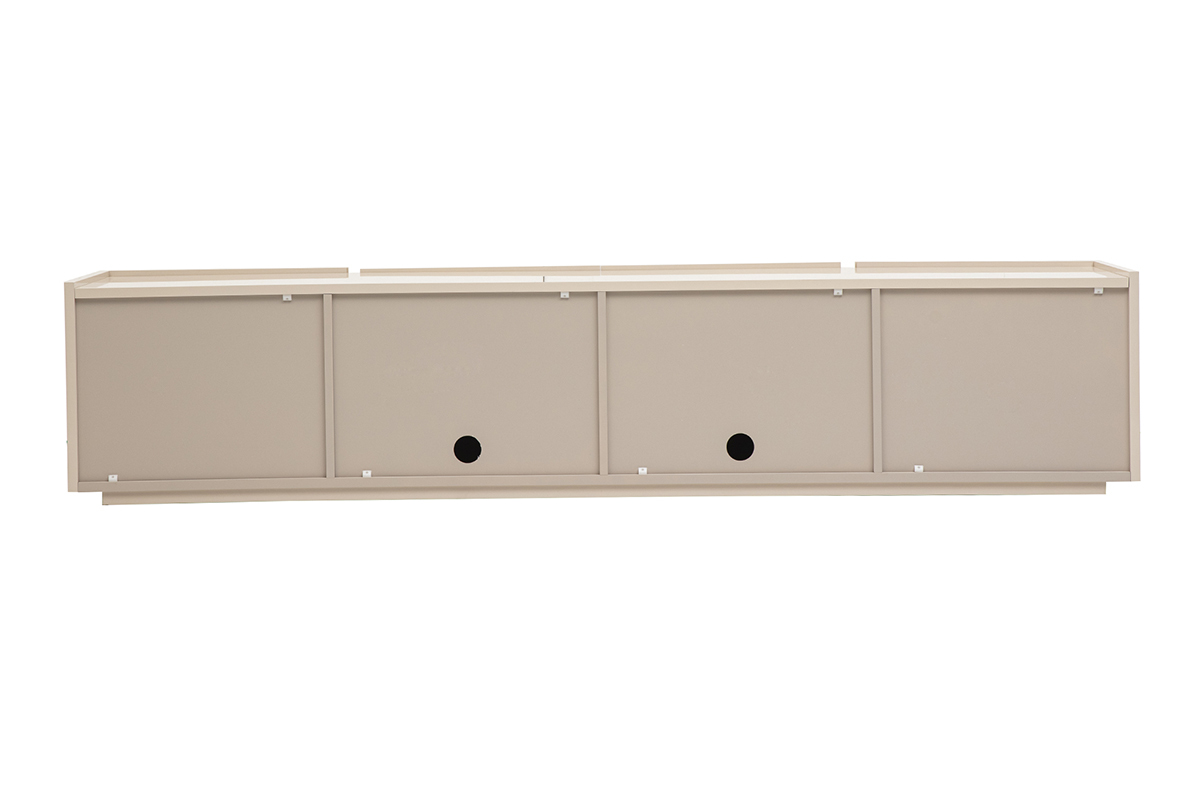 Mueble de TV beige brillante con almacenamiento de 199.8 cm, vista trasera.