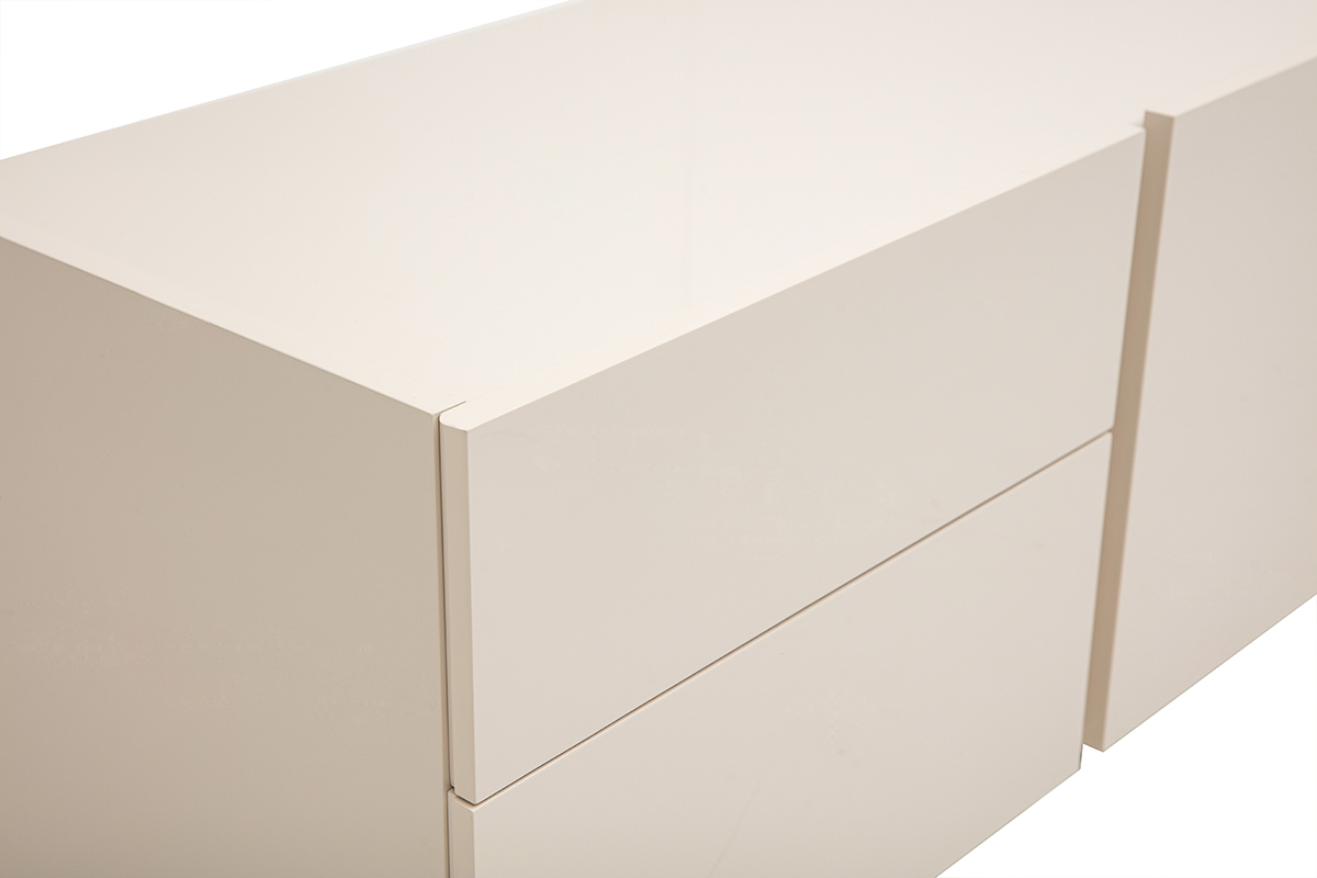 Mueble para TV beige brillante con cajones, vista ampliada.