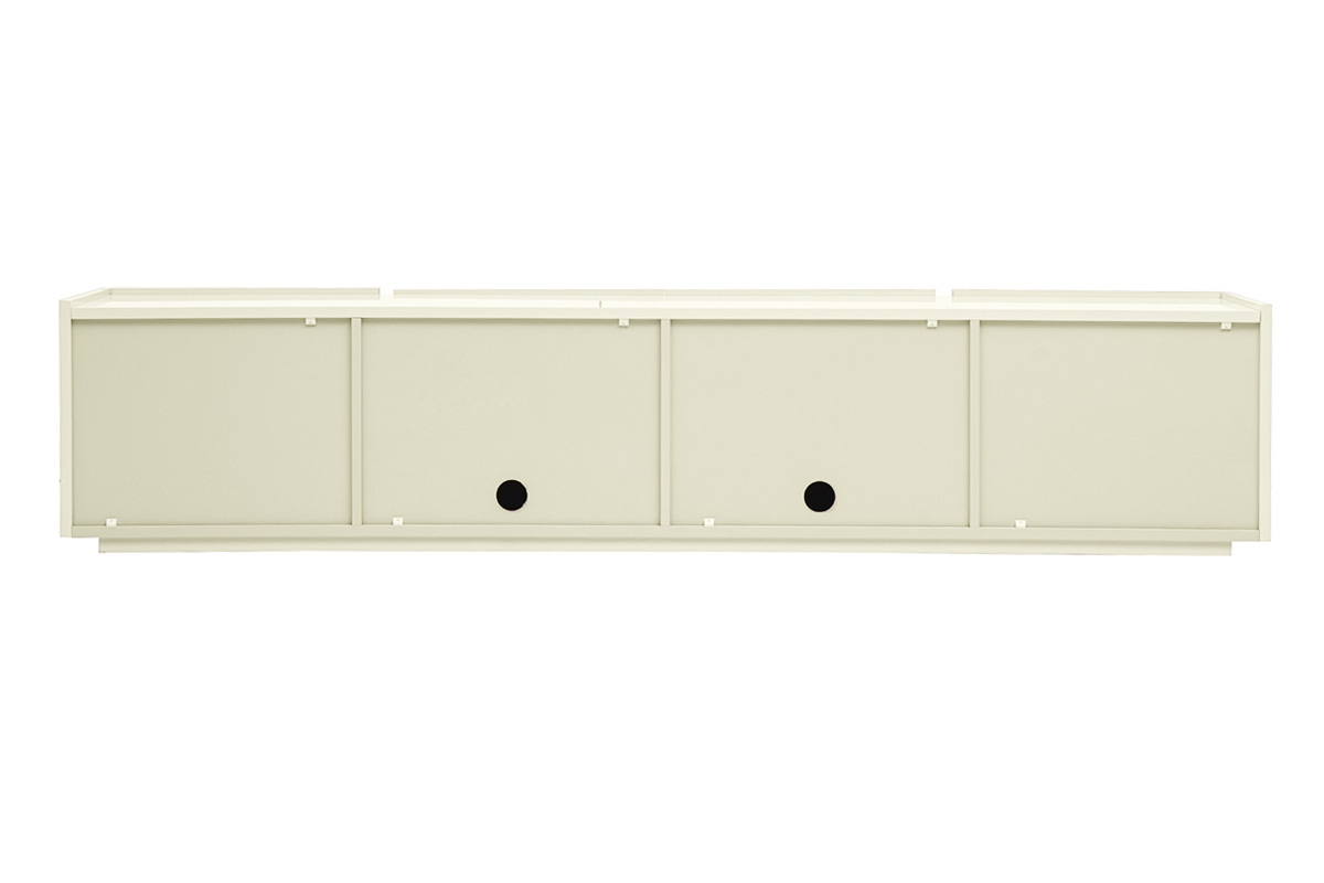 Mueble para TV beige lacado brillante con almacenamiento L199.8 cm, vista trasera.