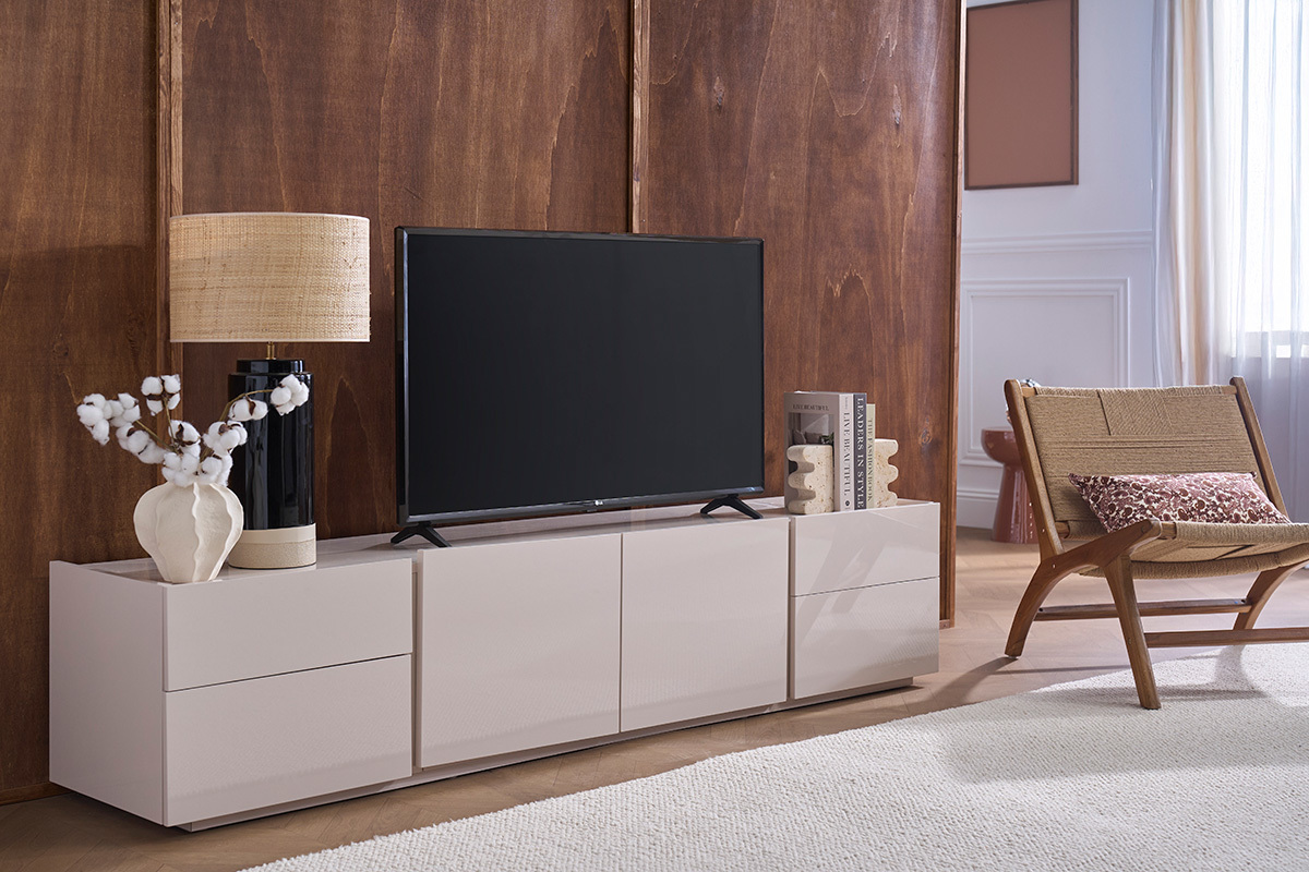 Mueble TV dise�o beige brillante con almacenamiento L199.8 cm ISAURE