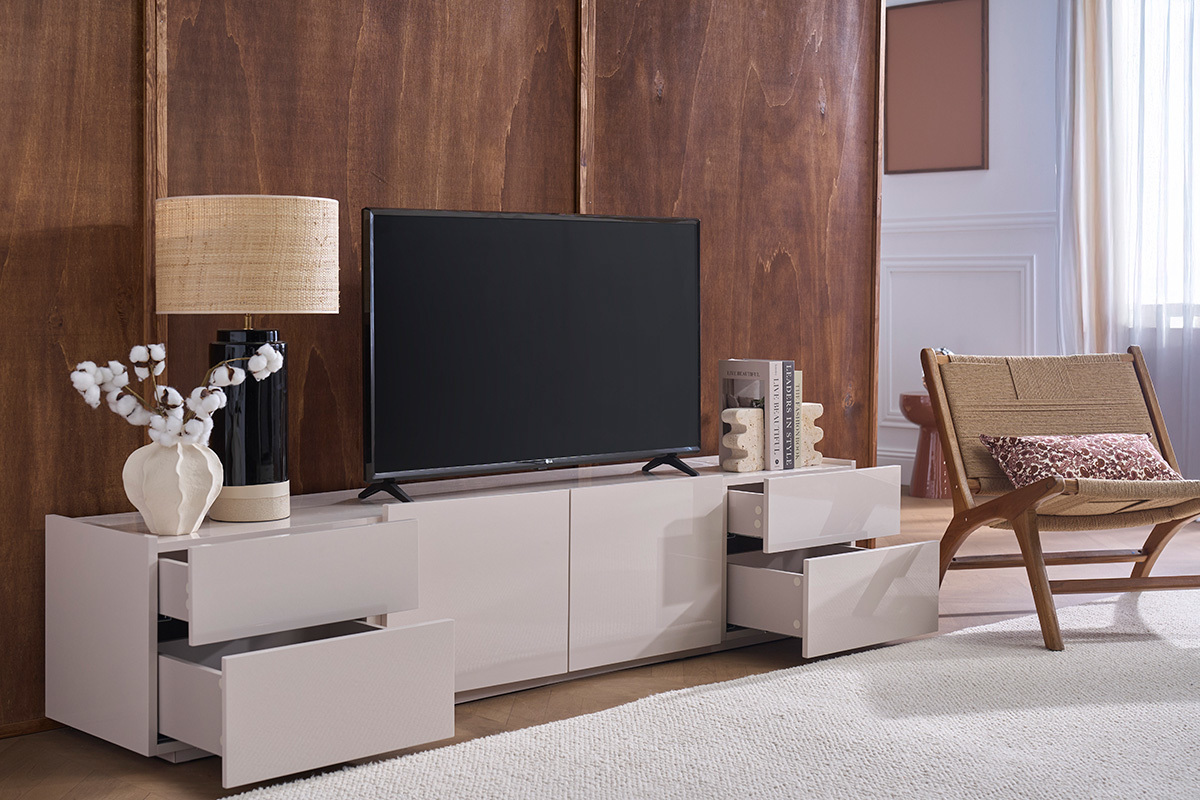Mueble TV dise�o beige brillante con almacenamiento L199.8 cm ISAURE