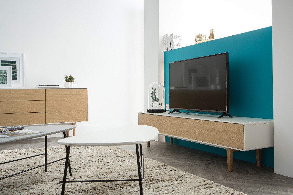 Mueble TV dise�o contempor�neo blanco y madera ROMY