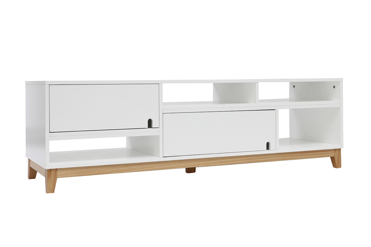 Mueble TV diseo lacado blanco mate y madera SKAL