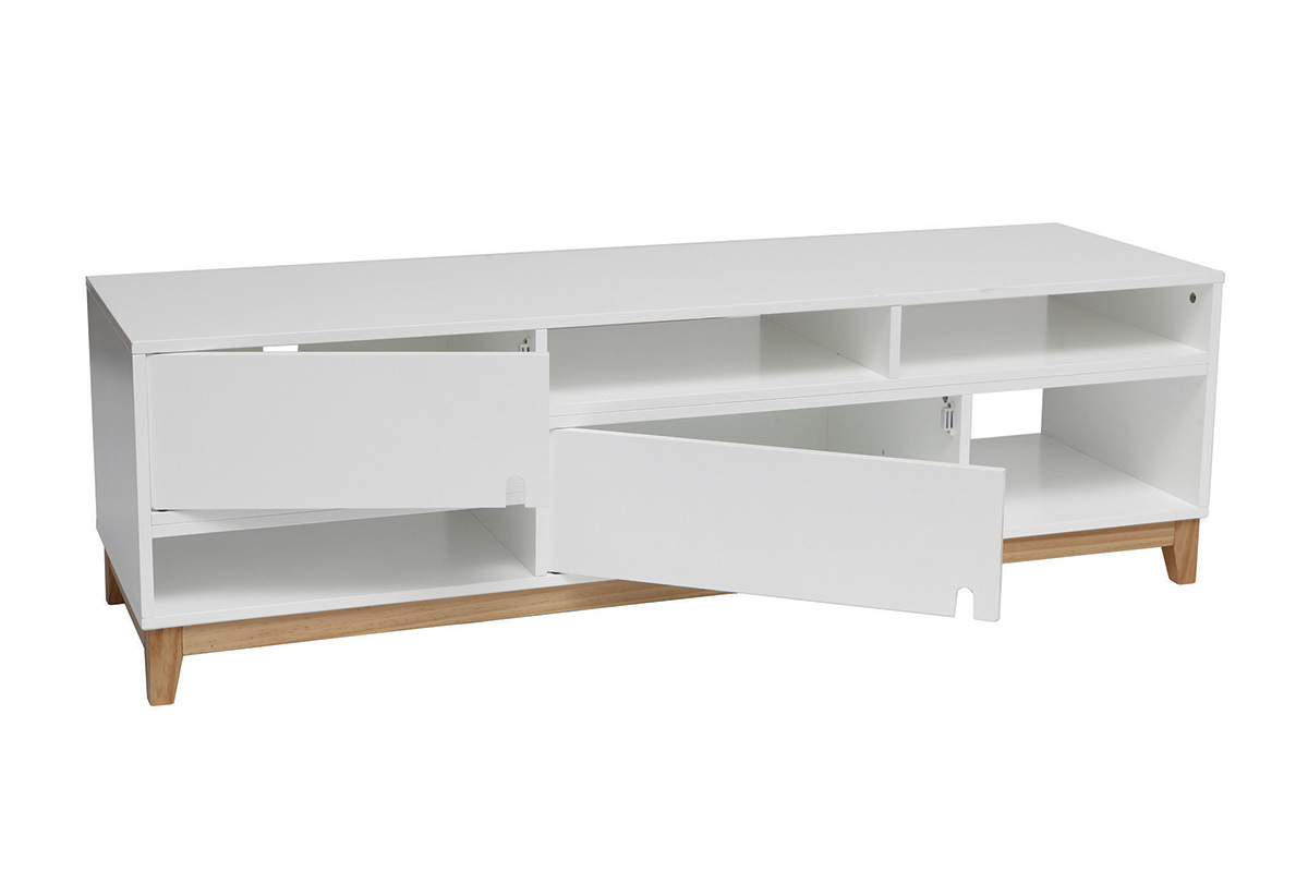 Mueble TV diseo lacado blanco mate y madera SKAL