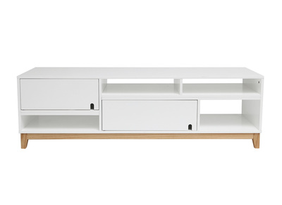 Mueble TV dise&ntilde;o lacado blanco mate y madera SKAL