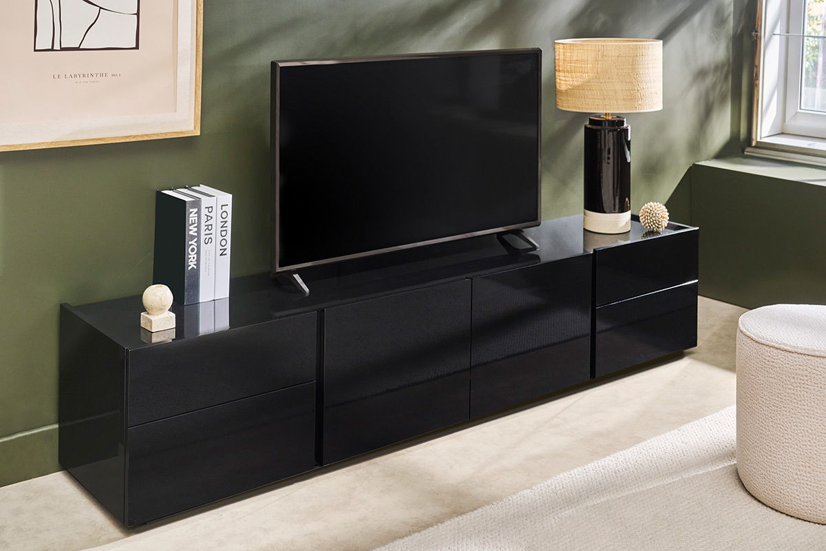 Mueble TV dise�o negro brillante con almacenamiento L199.8 cm ISAURE