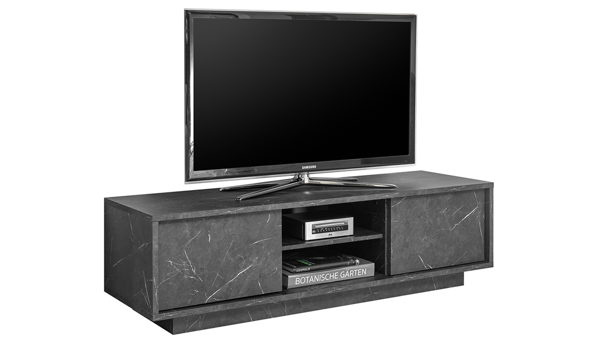 Mueble TV efecto mrmol negro L138 cm CARRA