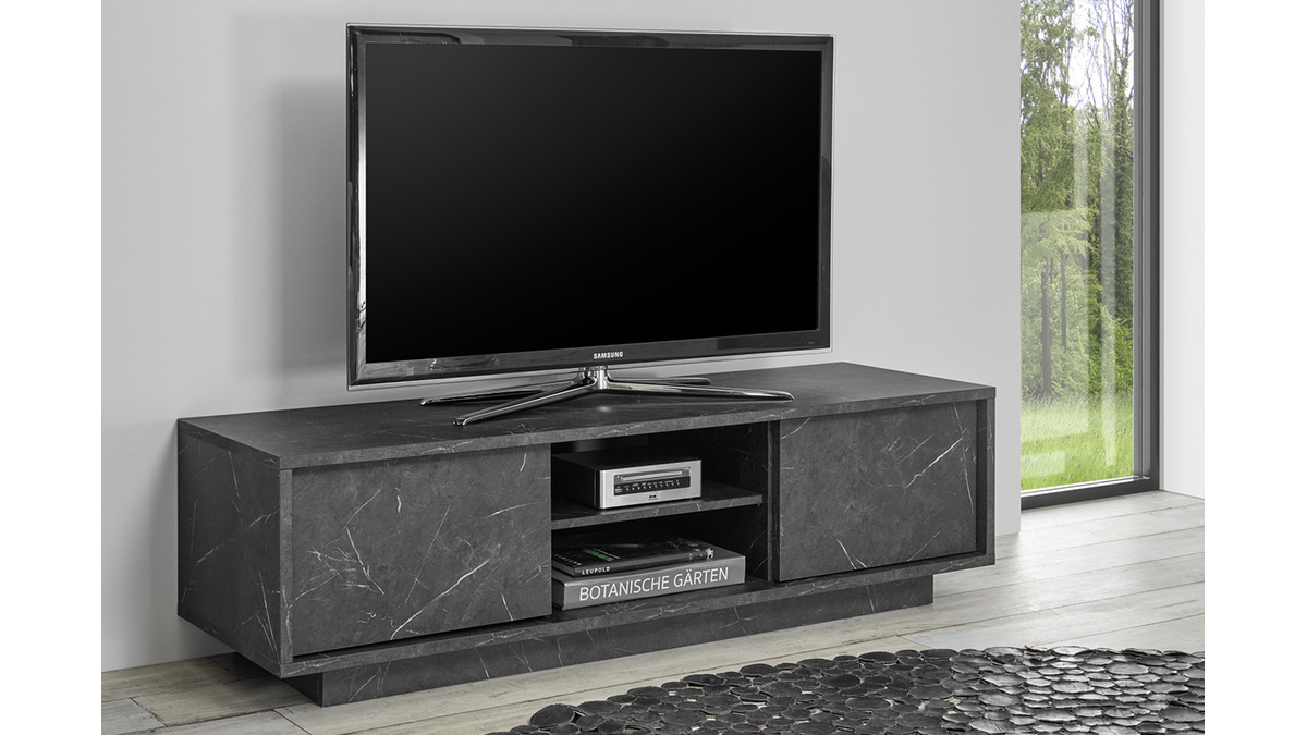 Mueble TV efecto mrmol negro L138 cm CARRA