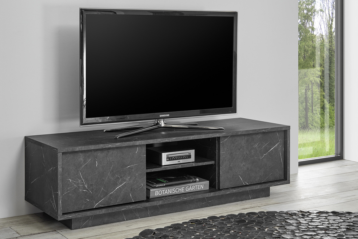 Mueble TV efecto mrmol negro L138 cm CARRA