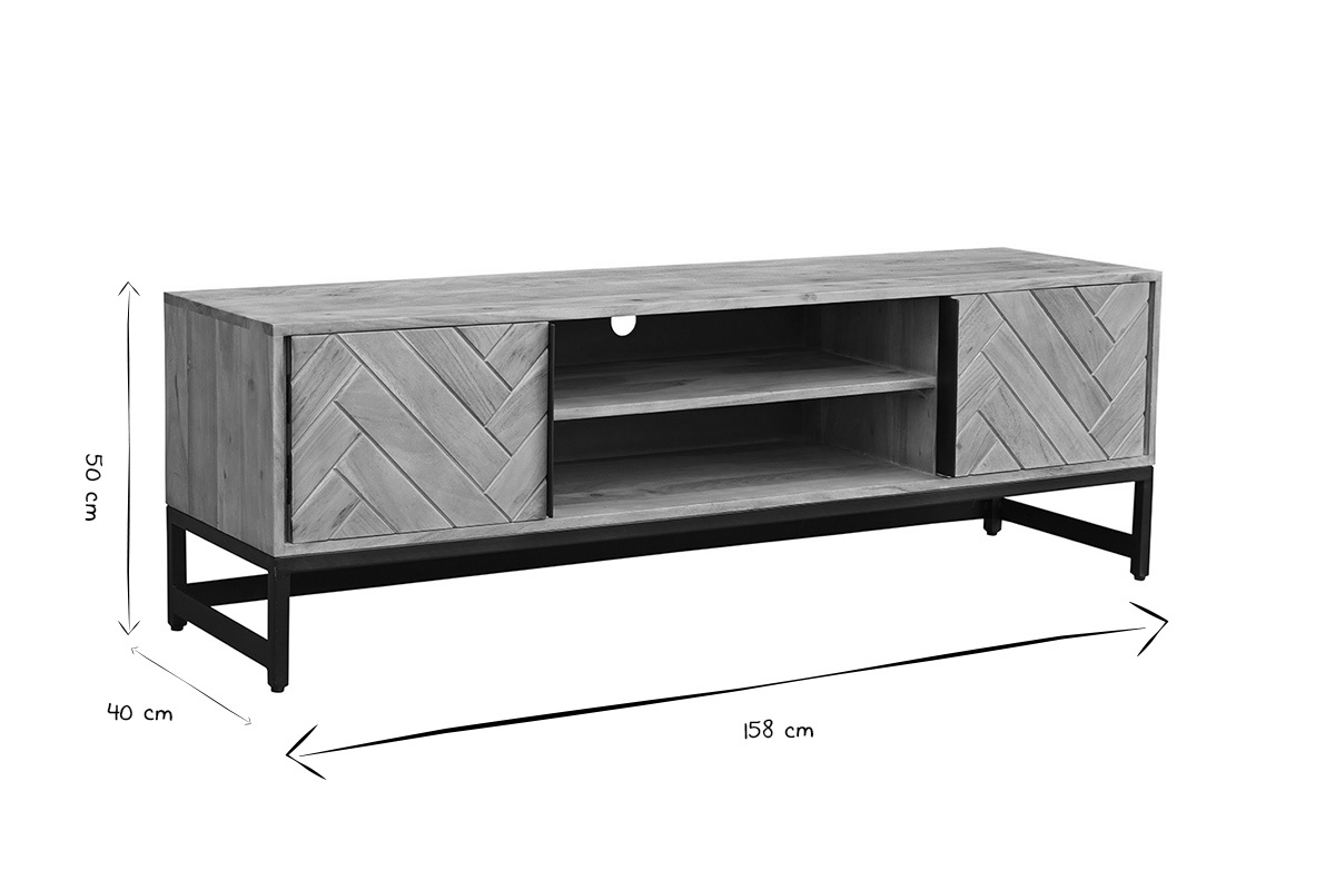 Mueble TV en acacia y metal negro STICK