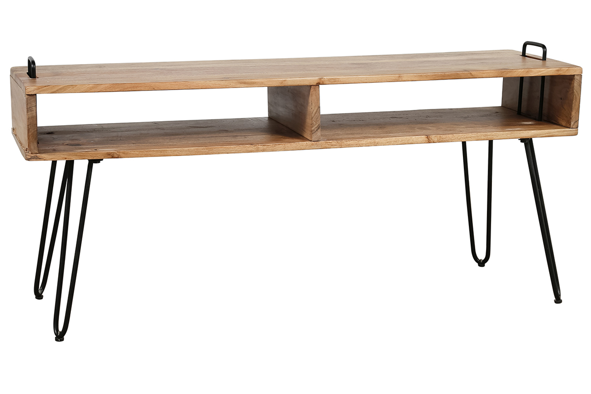 Mueble TV en madera de acacia y metal negro ALVIN