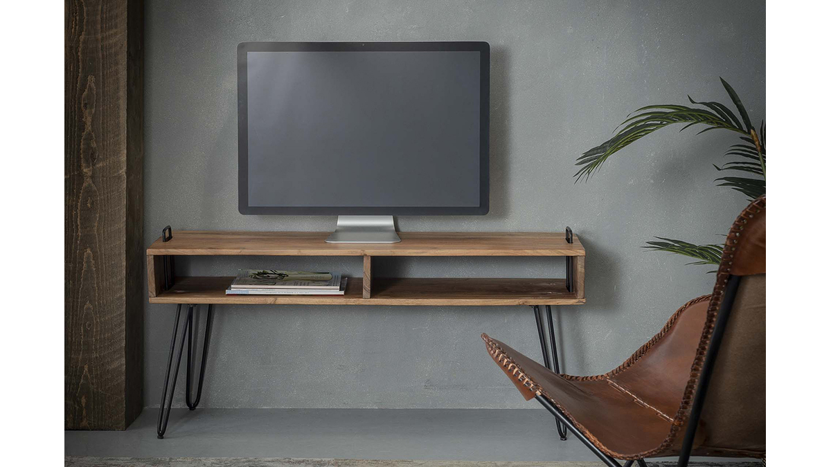 Mueble TV en madera de acacia y metal negro ALVIN