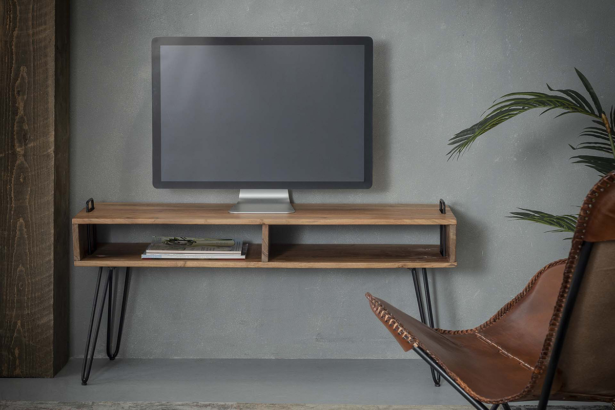 Mueble TV en madera de acacia y metal negro ALVIN