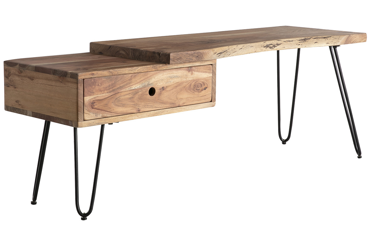 Mueble TV en madera de acacia y metal negro PINA