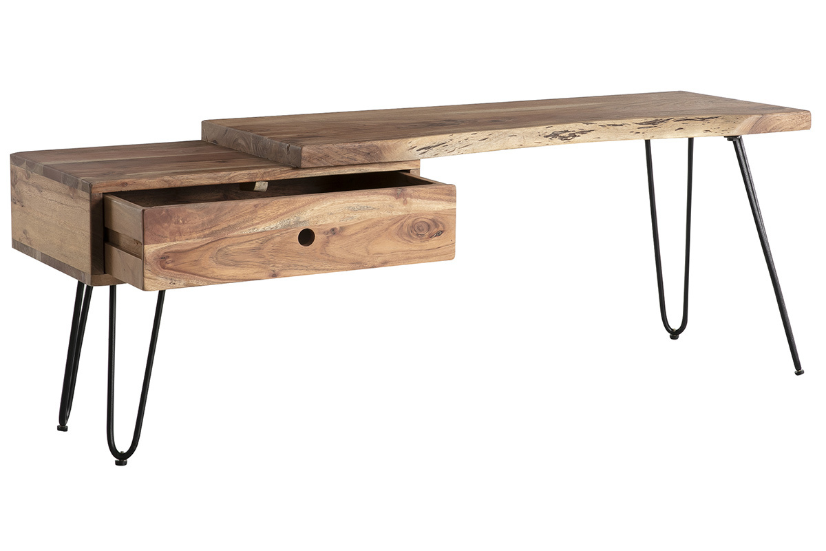 Mueble TV en madera de acacia y metal negro PINA