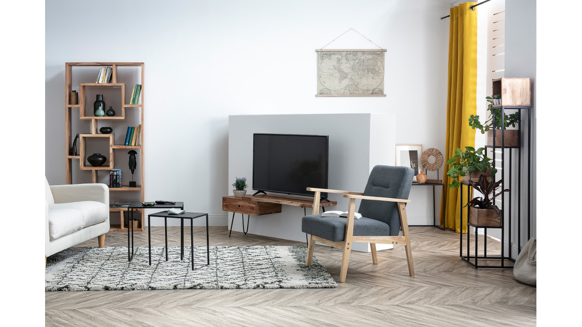 Mueble TV en madera de acacia y metal negro PINA