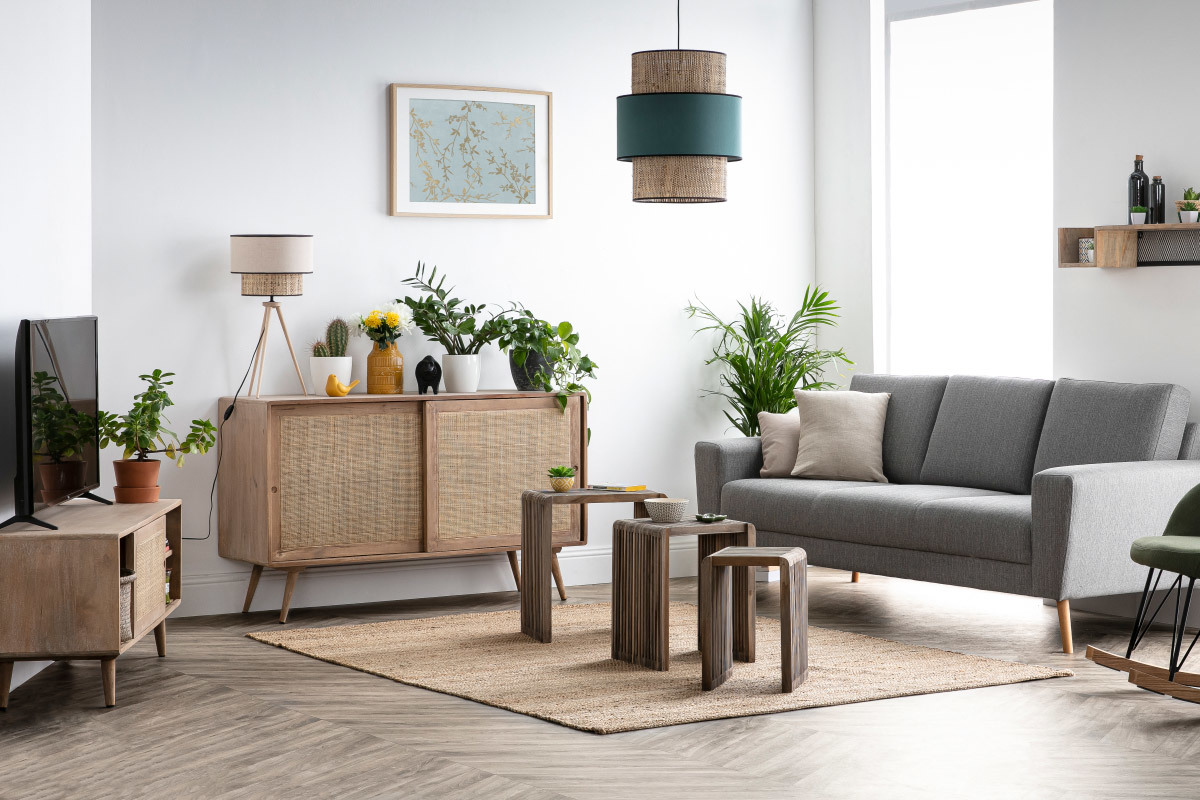 Mueble TV en madera de mango y rejilla trenzada ACANGE