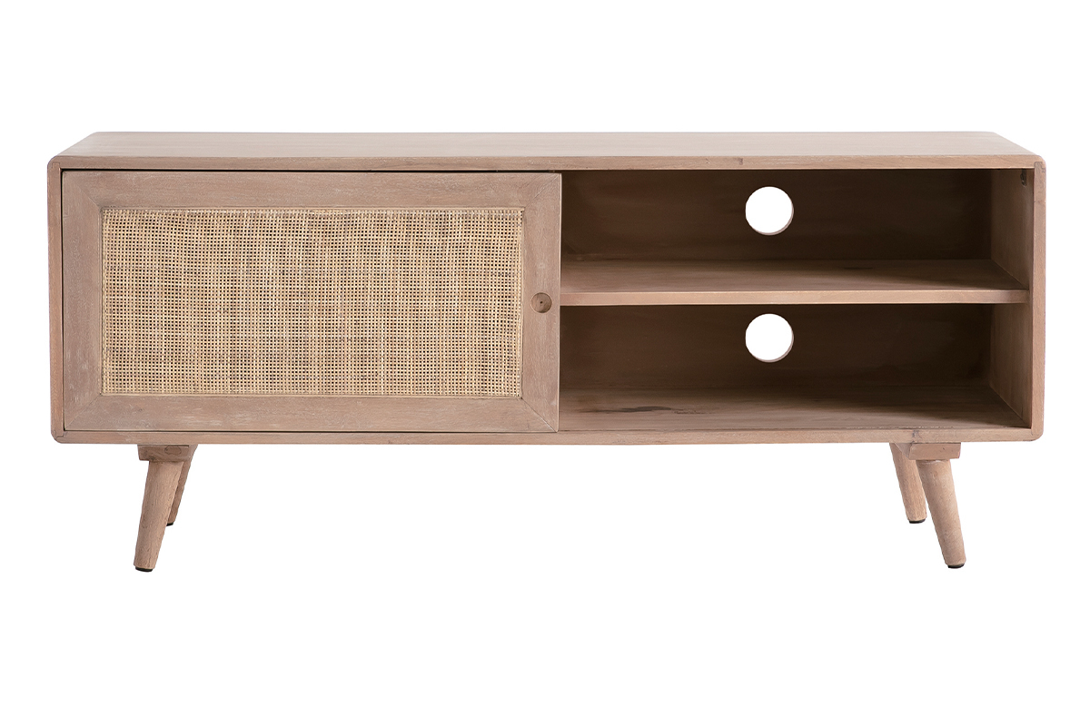 Mueble TV en madera de mango y rejilla trenzada ACANGE