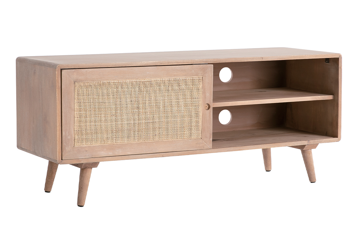Mueble TV en madera de mango y rejilla trenzada ACANGE