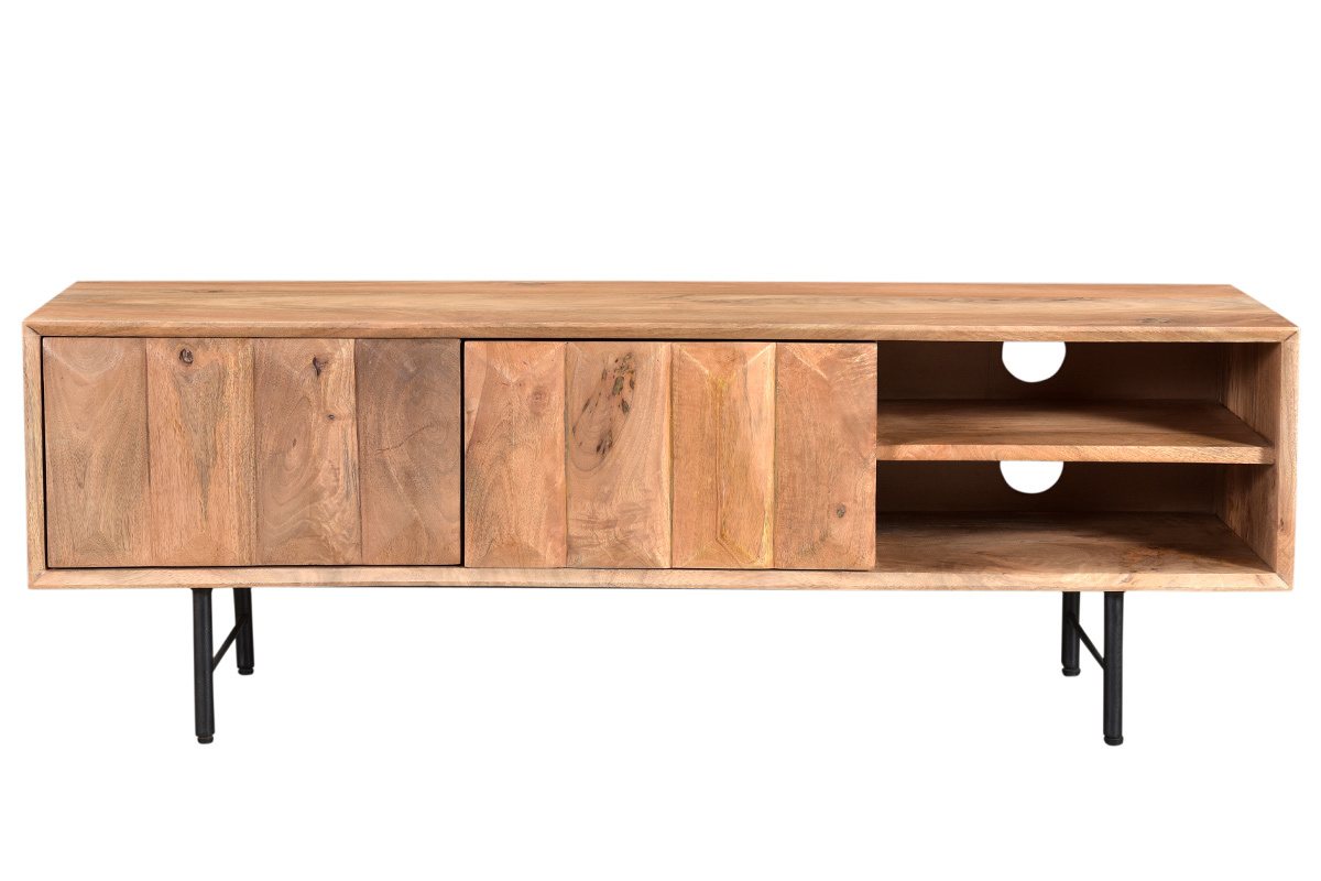 Mueble TV en mango macizo con puertas en relieve L120 cm AGRA