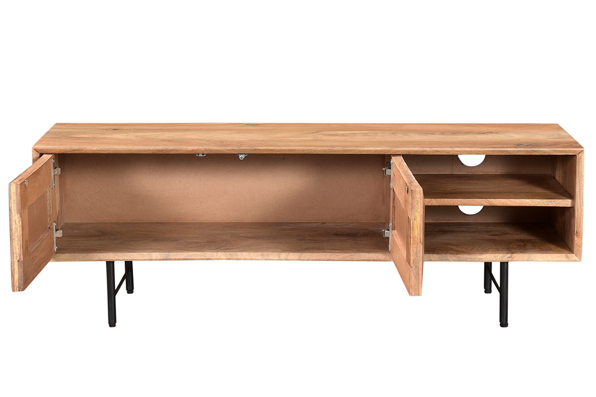 Mueble TV en mango macizo con puertas en relieve L120 cm AGRA