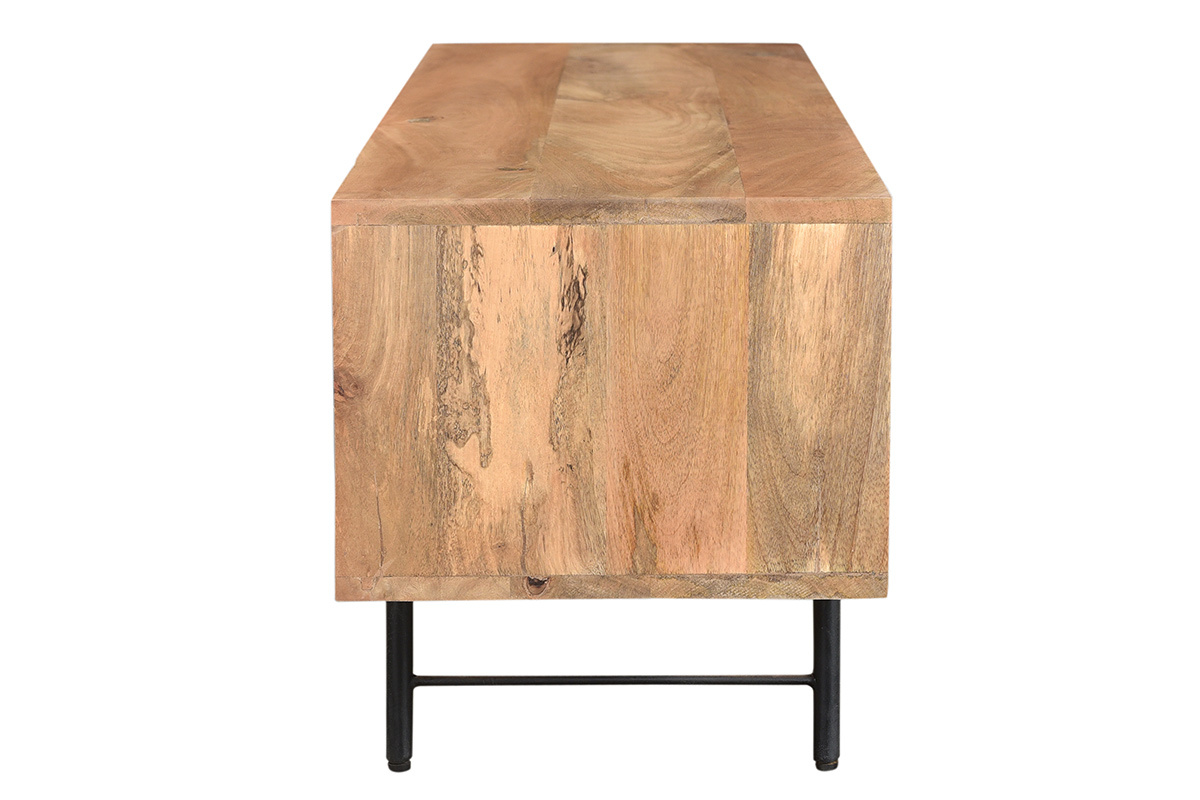 Mueble TV en mango macizo con puertas en relieve L120 cm AGRA
