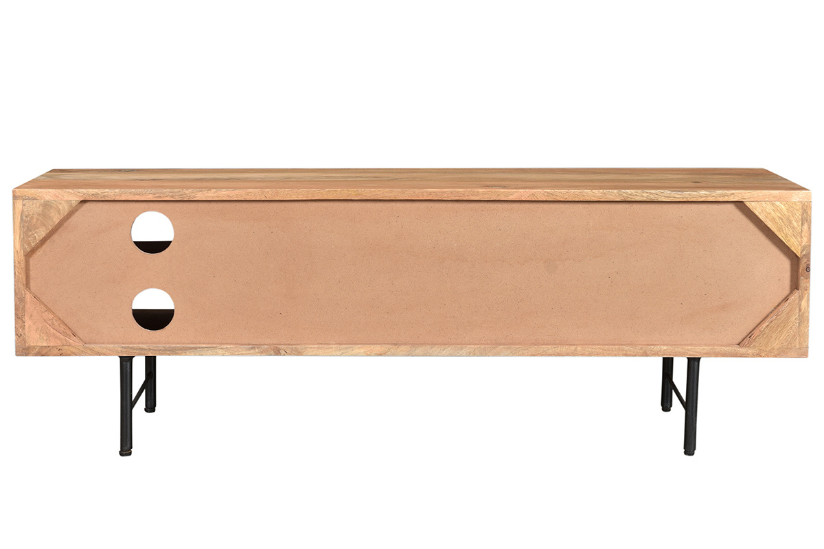Mueble TV en mango macizo con puertas en relieve L120 cm AGRA