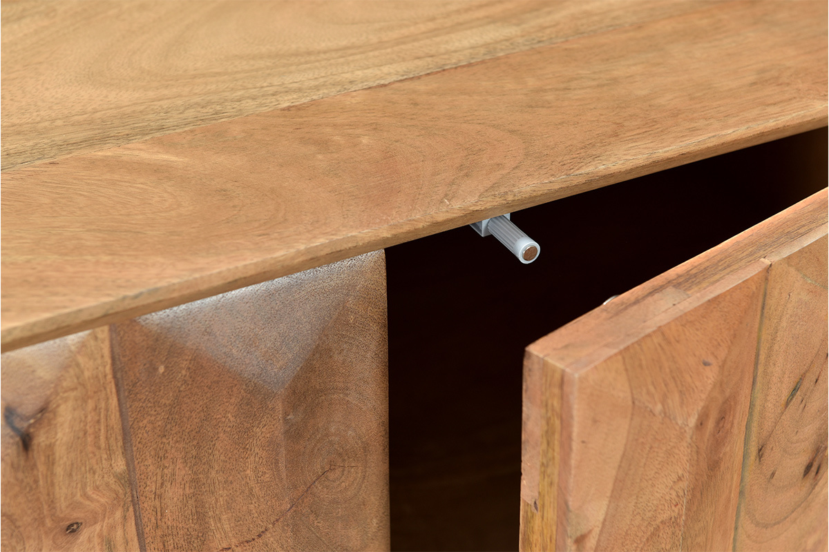 Mueble TV en mango macizo con puertas en relieve L120 cm AGRA