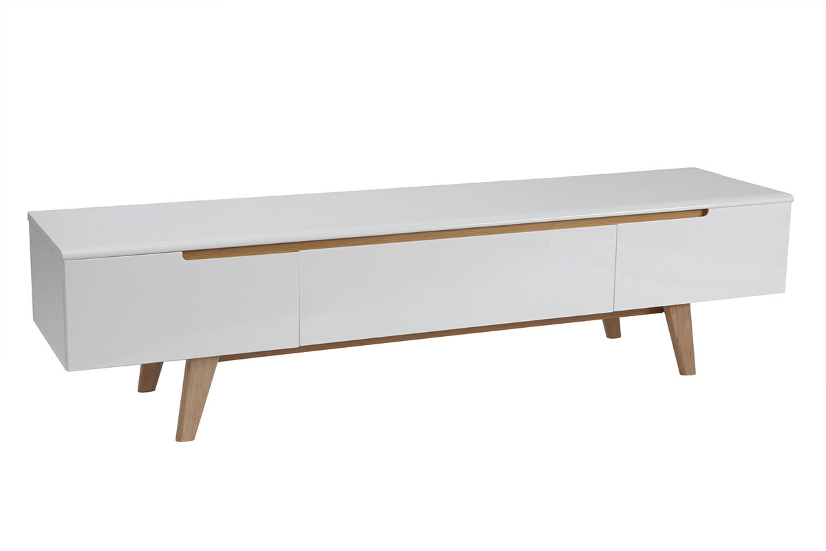 Mueble TV escandinavo blanco brillante y fresno 180cm MELKA