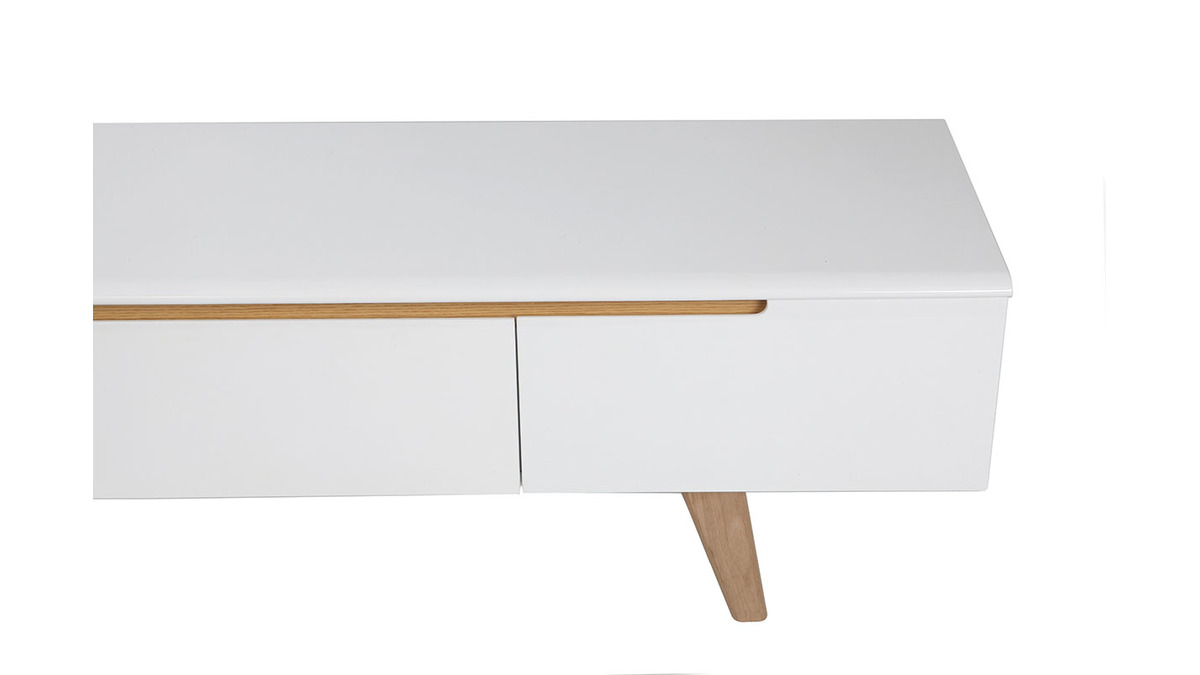 Mueble TV escandinavo blanco brillante y fresno 180cm MELKA