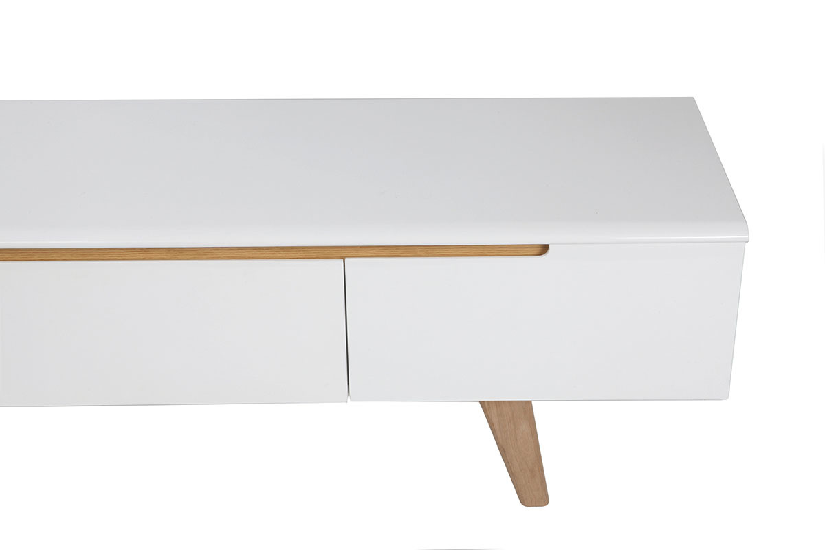 Mueble TV escandinavo blanco brillante y fresno 180cm MELKA
