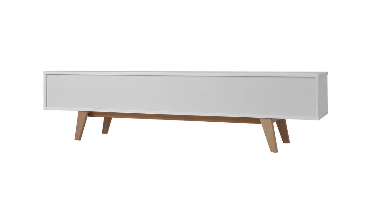 Mueble TV escandinavo blanco brillante y fresno 180cm MELKA