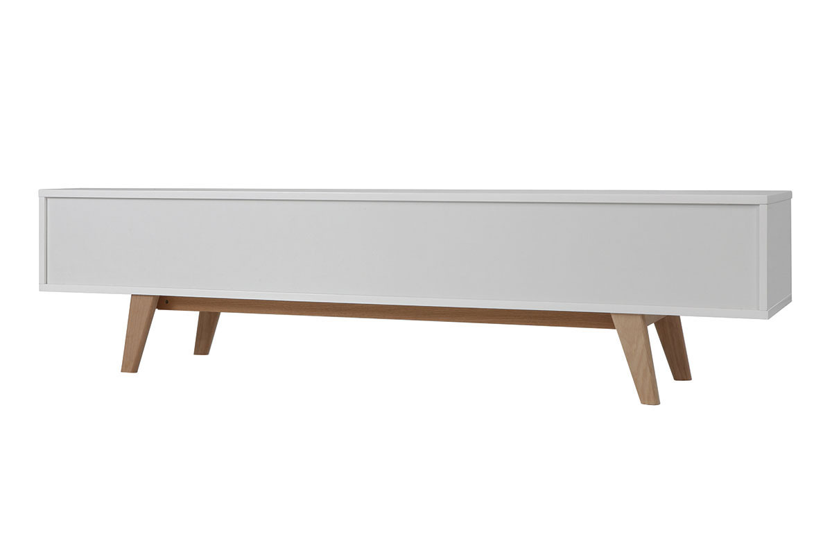 Mueble TV escandinavo blanco brillante y fresno 180cm MELKA