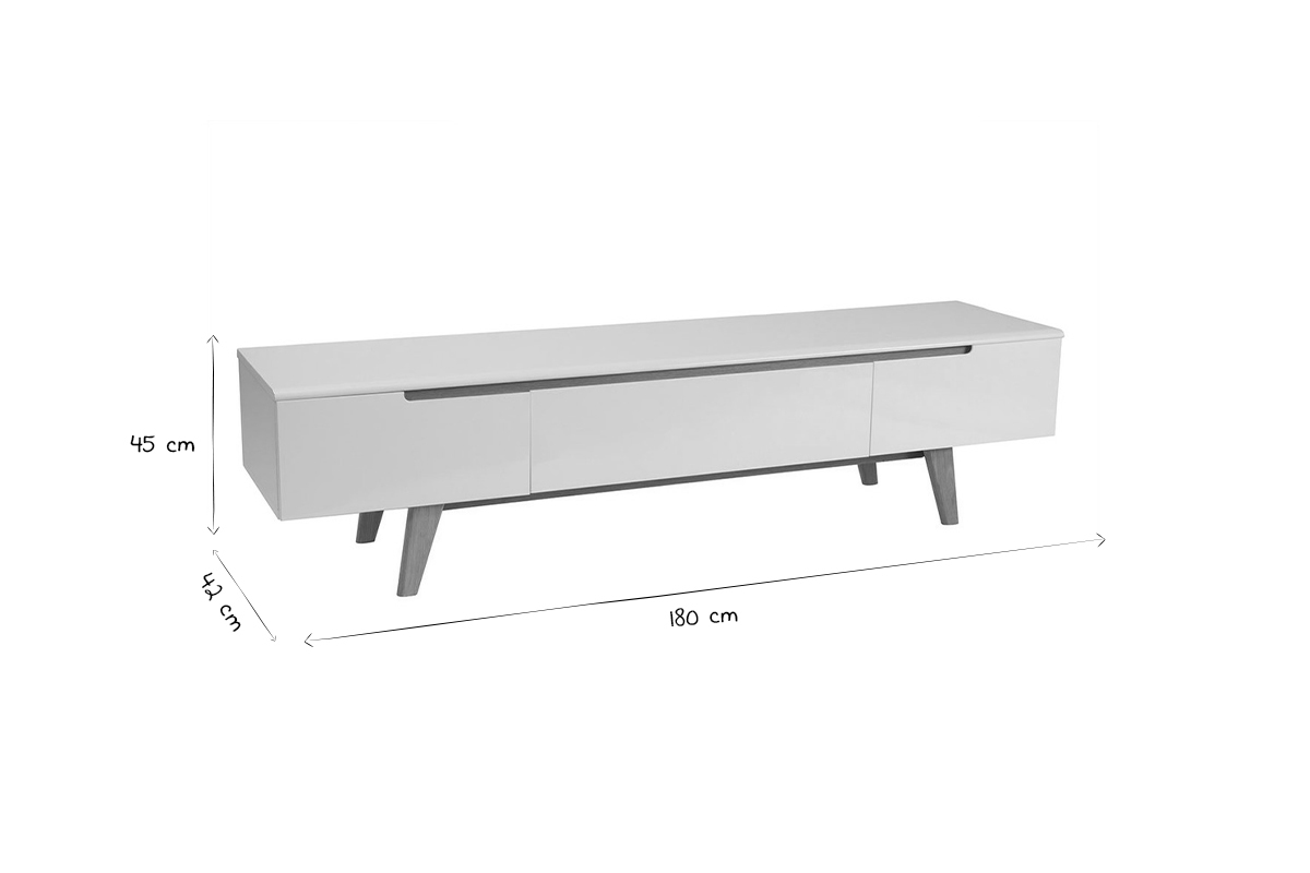 Mueble TV escandinavo blanco brillante y fresno 180cm MELKA