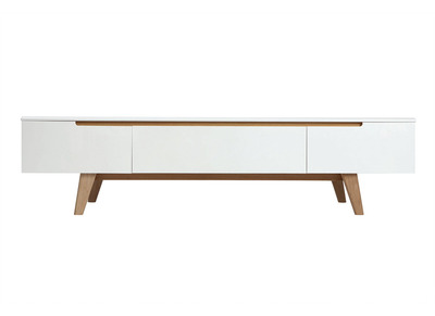 Mueble TV escandinavo blanco brillante y fresno 180cm MELKA