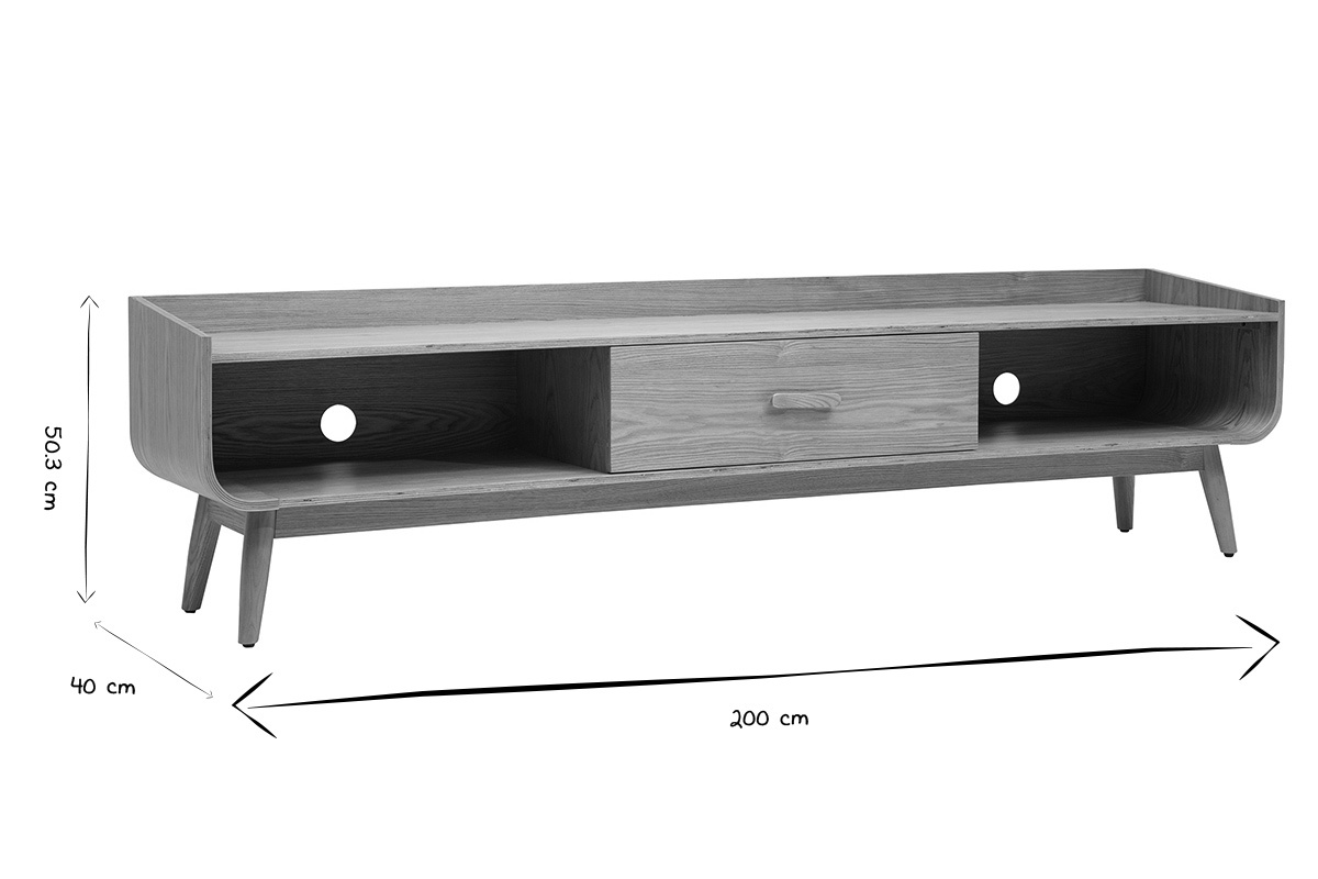 Dimensiones del mueble TV escandinavo HALLEN en blanco y negro: L200 x P40 x H50,3 cm