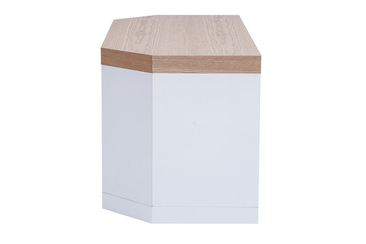 Mueble TV esquinero de contrachapado de madera de fresno y blanco MAX