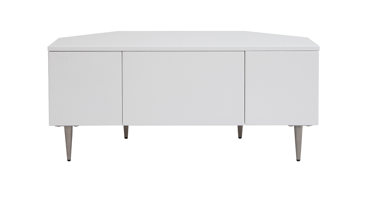 Mueble TV esquinero de diseño blanco lacado KAROL - Miliboo