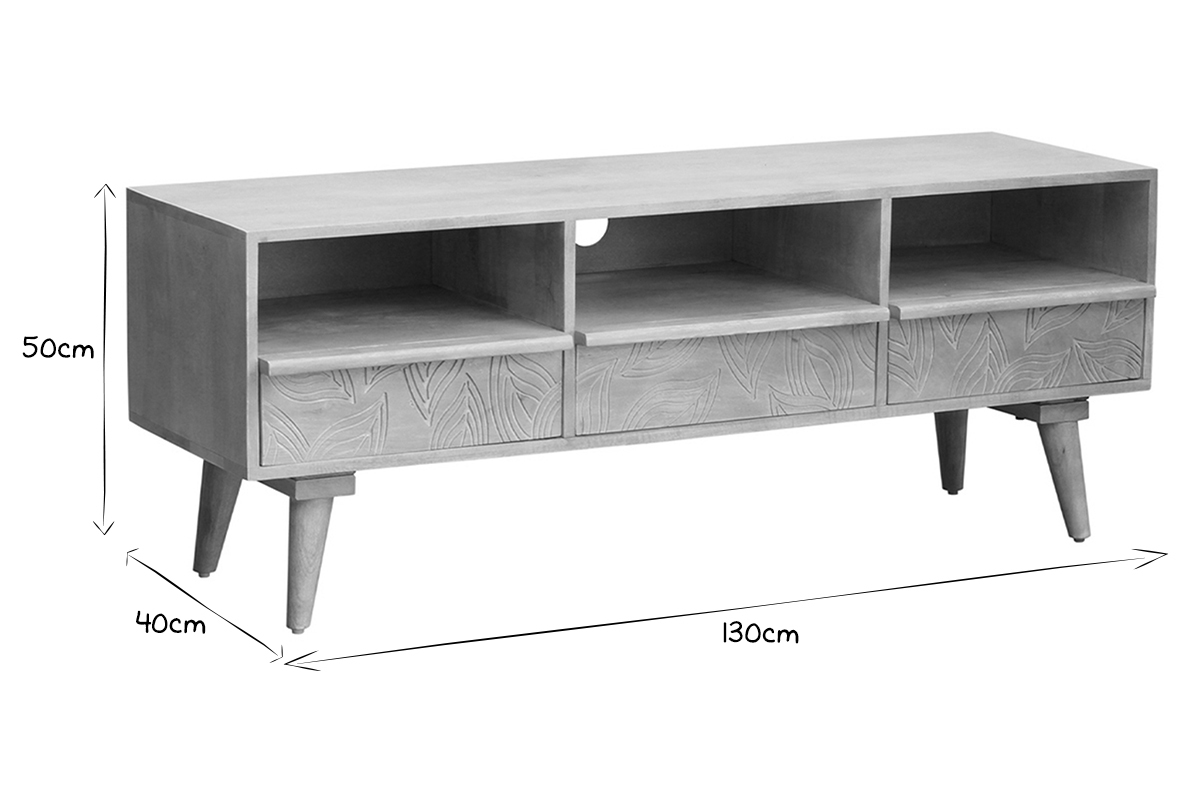 Mueble TV tnico de madera maciza de mango 130cm KAFFIR