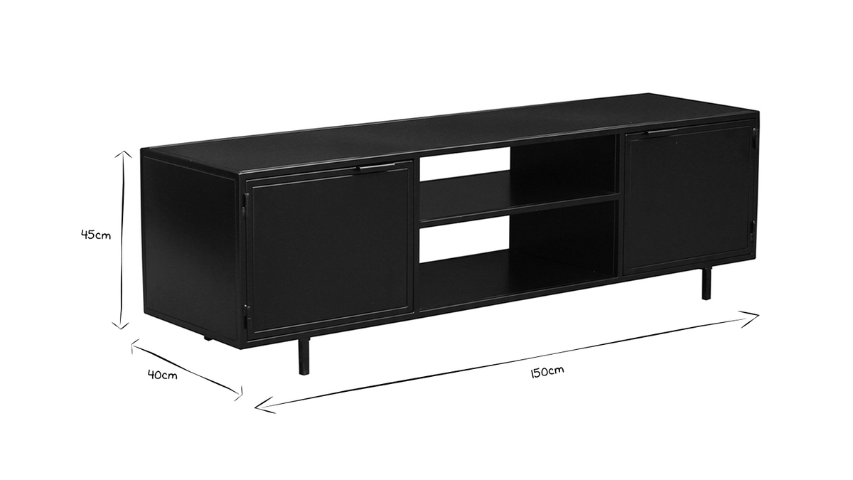Mueble TV industrial negro con 2puertas 150 KARL