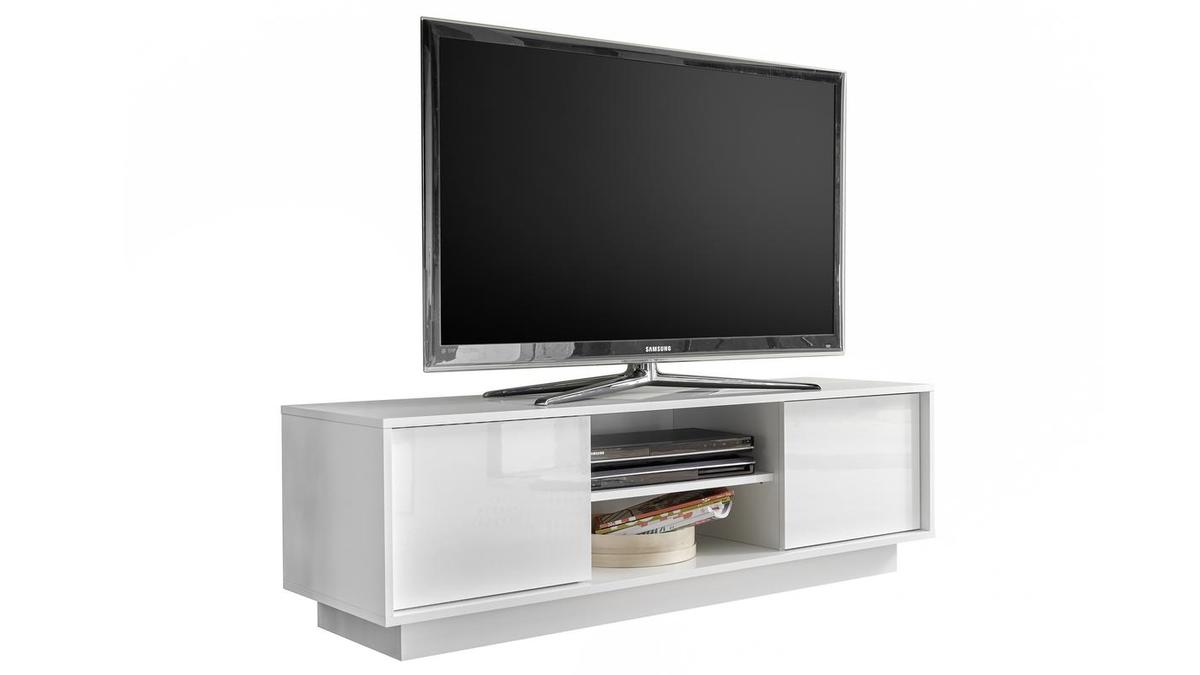 Mueble TV L138 cm blanco lacado brillante COMO